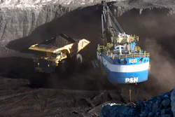 A haul truck is seen after being loaded with coal by a mechanized shovel at the Spring Creek mine, in this Nov. 15, 2016 photo, near Decker, Mont.