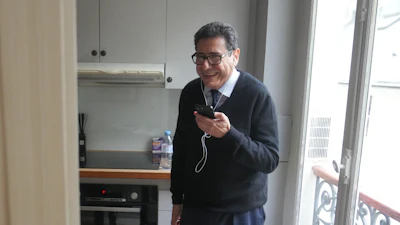 Philippe Aghion reacts after winning the Nobel prize in economics, Oct. 13, 2025, Paris.