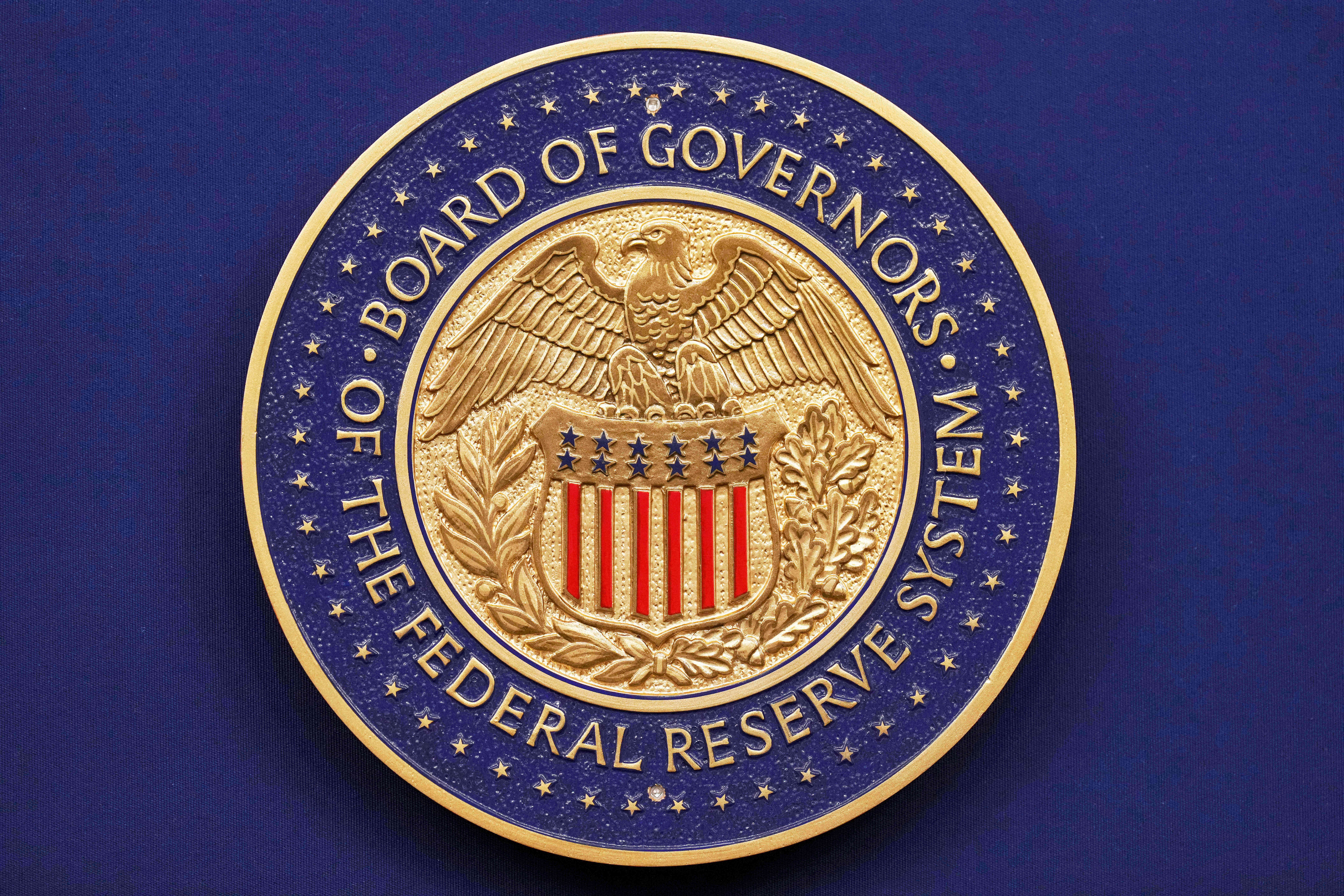 Federal Reserve seal at the Federal Reserve Board Building in Washington, Sept. 17, 2025.
