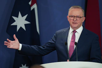 Australian Prime Minister Anthony Albanese gestures during a press conference in Sydney, Australia, Dec. 12, 2024.