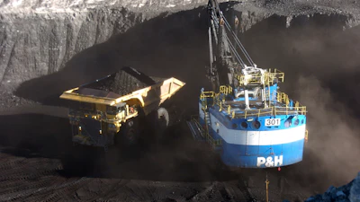 A haul truck is seen after being loaded with coal by a mechanized shovel at the Spring Creek mine, in this Nov. 15, 2016 photo, near Decker, Mont.
