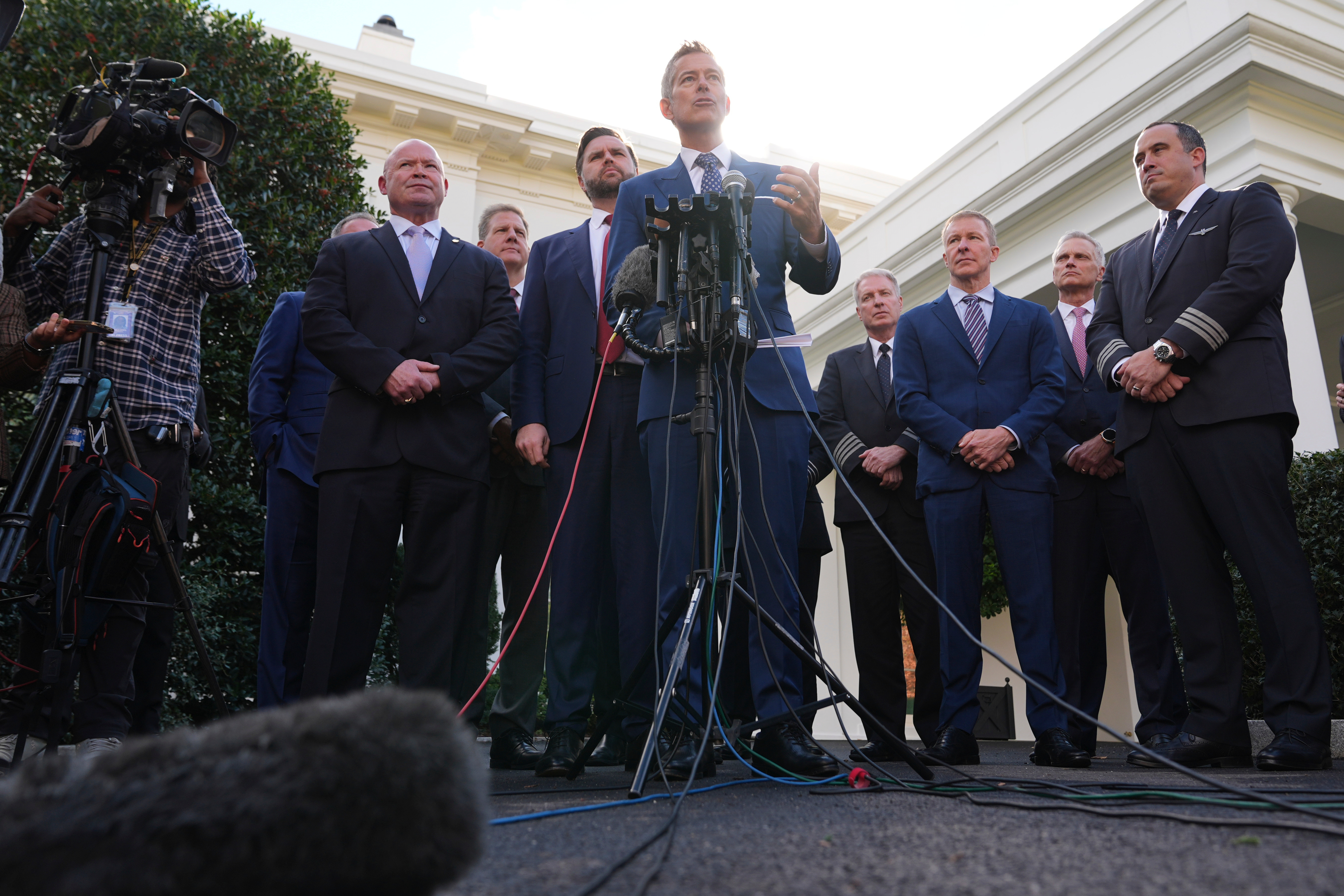 Transportation Secretary Sean Duffy at a press conference outside of the West Wing of the White House, Oct. 30, 2025.