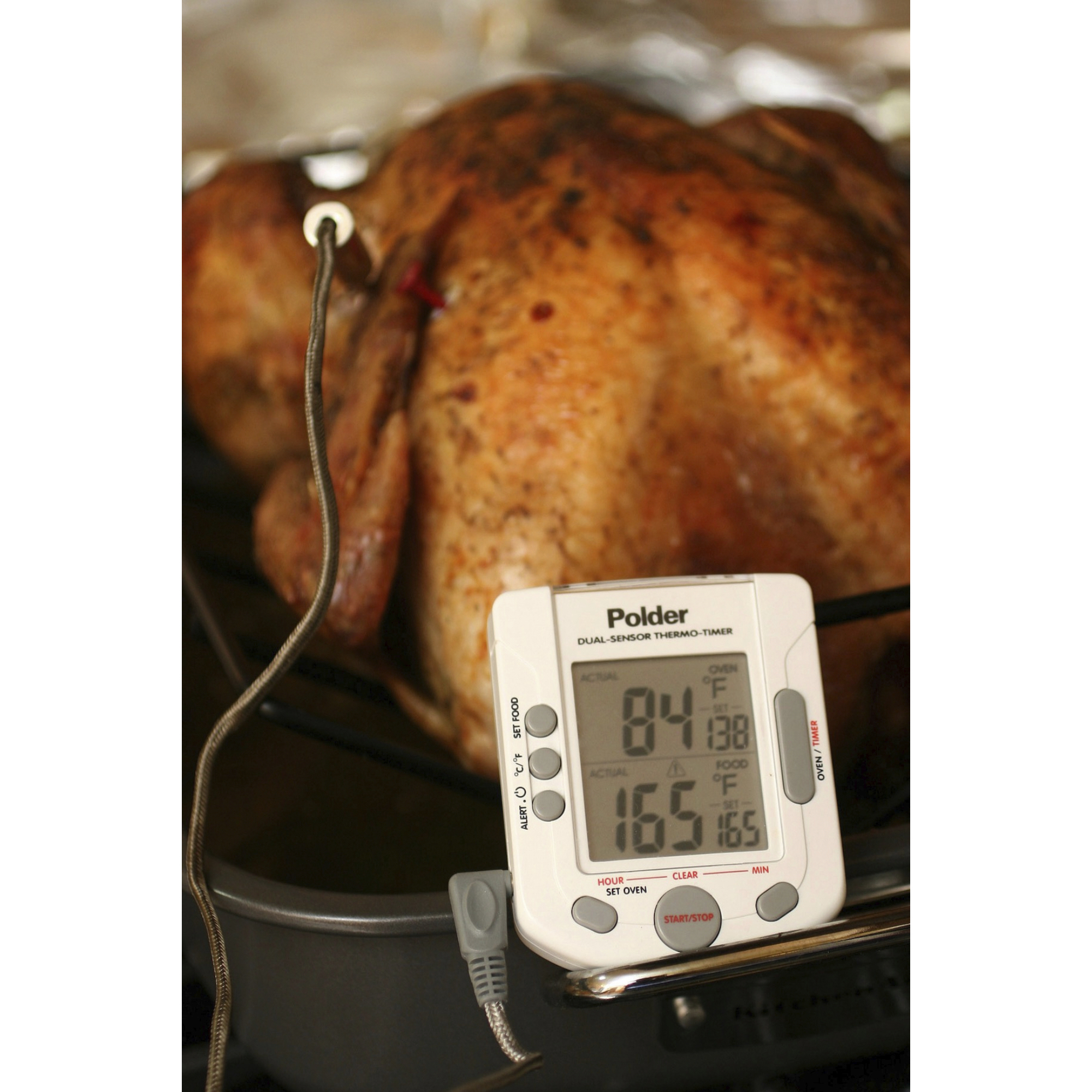 A turkey is roasted with the help of a thermometer on Oct. 18, 2007.