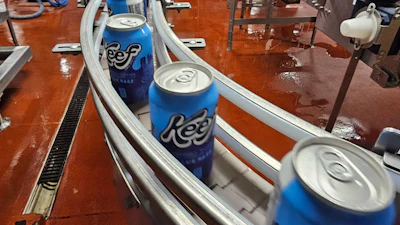 Cans of seltzer containing THC, the active ingredient in marijuana, speed down the canning line at Indeed Brewing in Minneapolis on Thursday, Nov. 20, 2025.