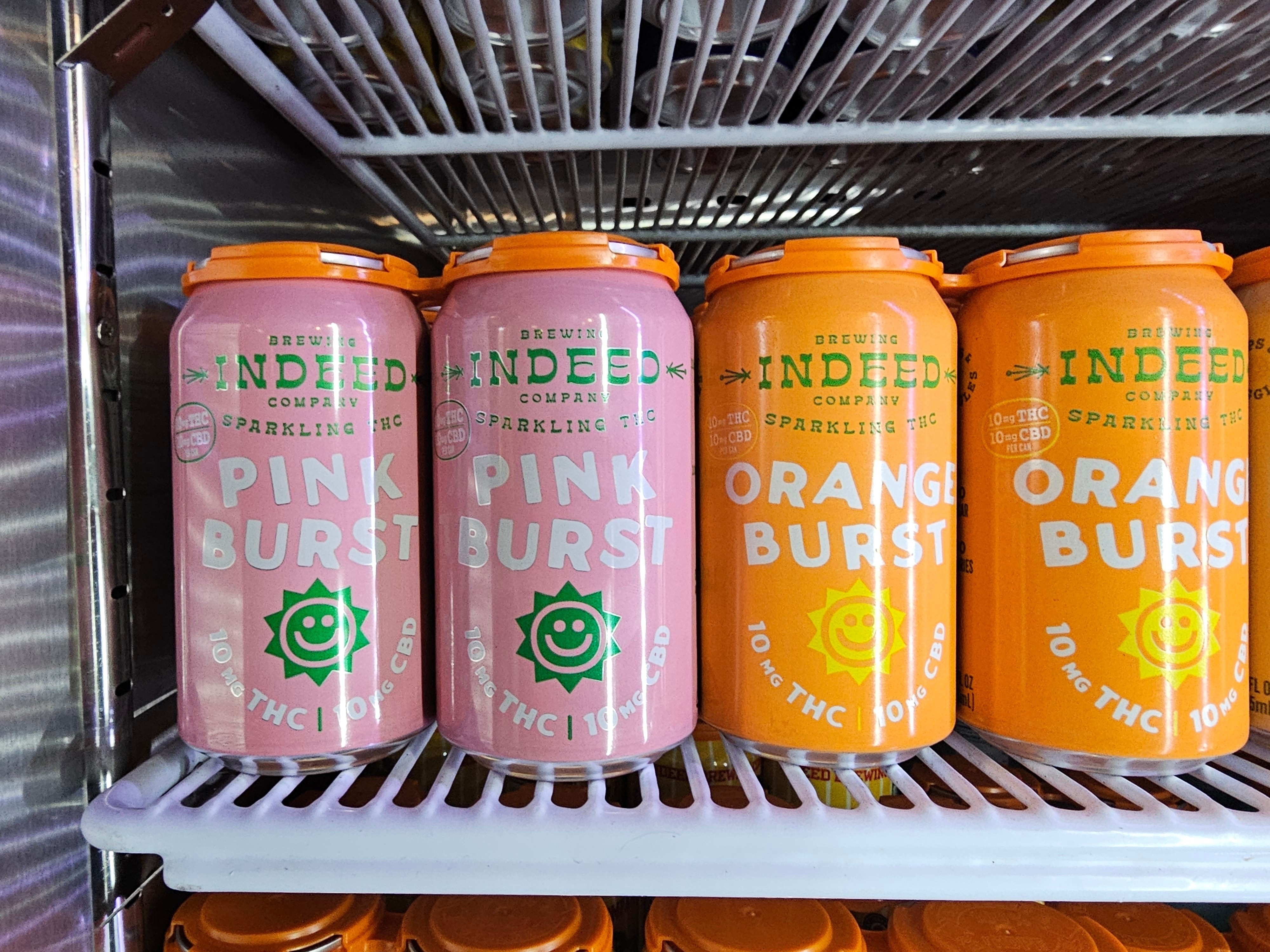 Cans of seltzer containing THC, the active ingredient in marijuana, are shown in a cooler at the Indeed Brewery taproom in Minneapolis on Thursday, Nov. 20, 2025.