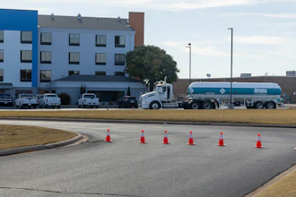 The scene of an ammonia spill at the Holiday Inn Express in Weatherford, Okla. on Thursday, Nov. 13, 2025.