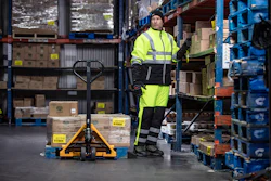 An order selector stays warm, comfortable and safe while working in a subzero freezer warehouse.