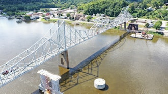 This undated photo provided by the Iowa Department of Transportation on Dec. 18, 2025, shows the Mississippi River Bridge, also known as the Black Hawk Bridge, in Lansing, Iowa.