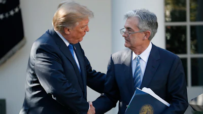 President Donald Trump shakes hands with Federal Reserve board member Jerome Powell in the Rose Garden of the White House, Nov. 2, 2017.