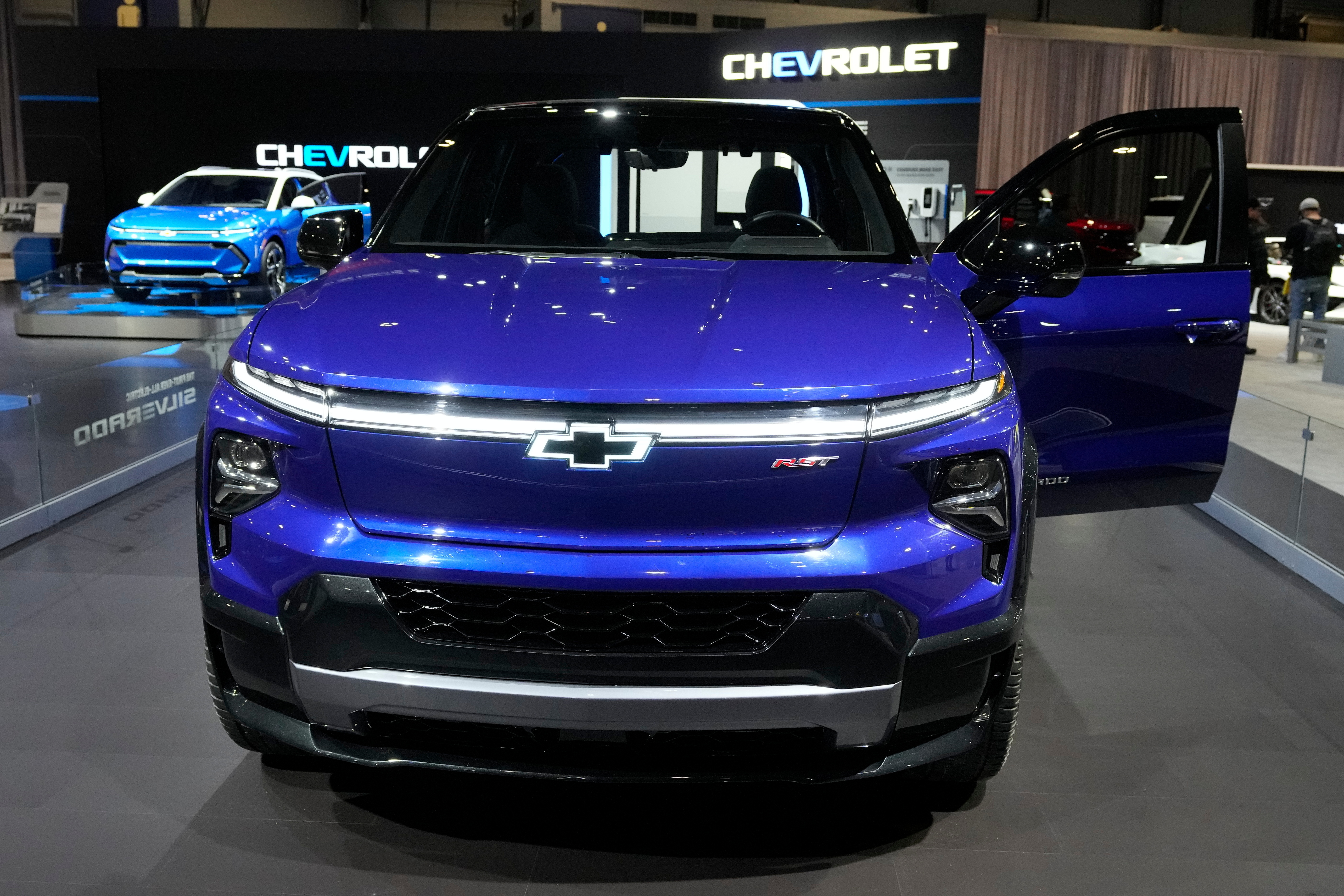 The 2024 Chevrolet Silverado EV sits on display at the Chicago Auto Show, Thursday, Feb. 9, 2023, in Chicago.
