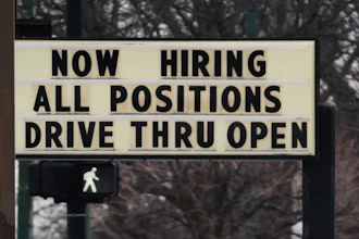 A sign in front of a restaurant in Chicago, Feb. 5, 2026.