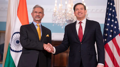 Secretary of State Marco Rubio, right, shakes hands with India's External Affairs Minister Subrahmanyam Jaishankar at the State Department in Washington, Tuesday, Feb. 3, 2026.