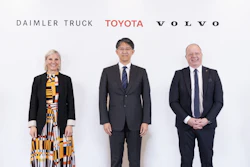 Karin Rådström, President & CEO, Daimler Truck; Koji Sato, President and CEO Toyota; Martin Lundstedt, President and CEO Volvo Group