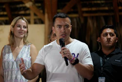 Then-presidential candidate Daniel Noboa speaks in Olon, Ecuador, Oct. 15, 2023.