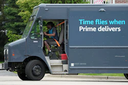 An Amazon truck makes deliveries in Wheeling, Ill., May 16, 2024.