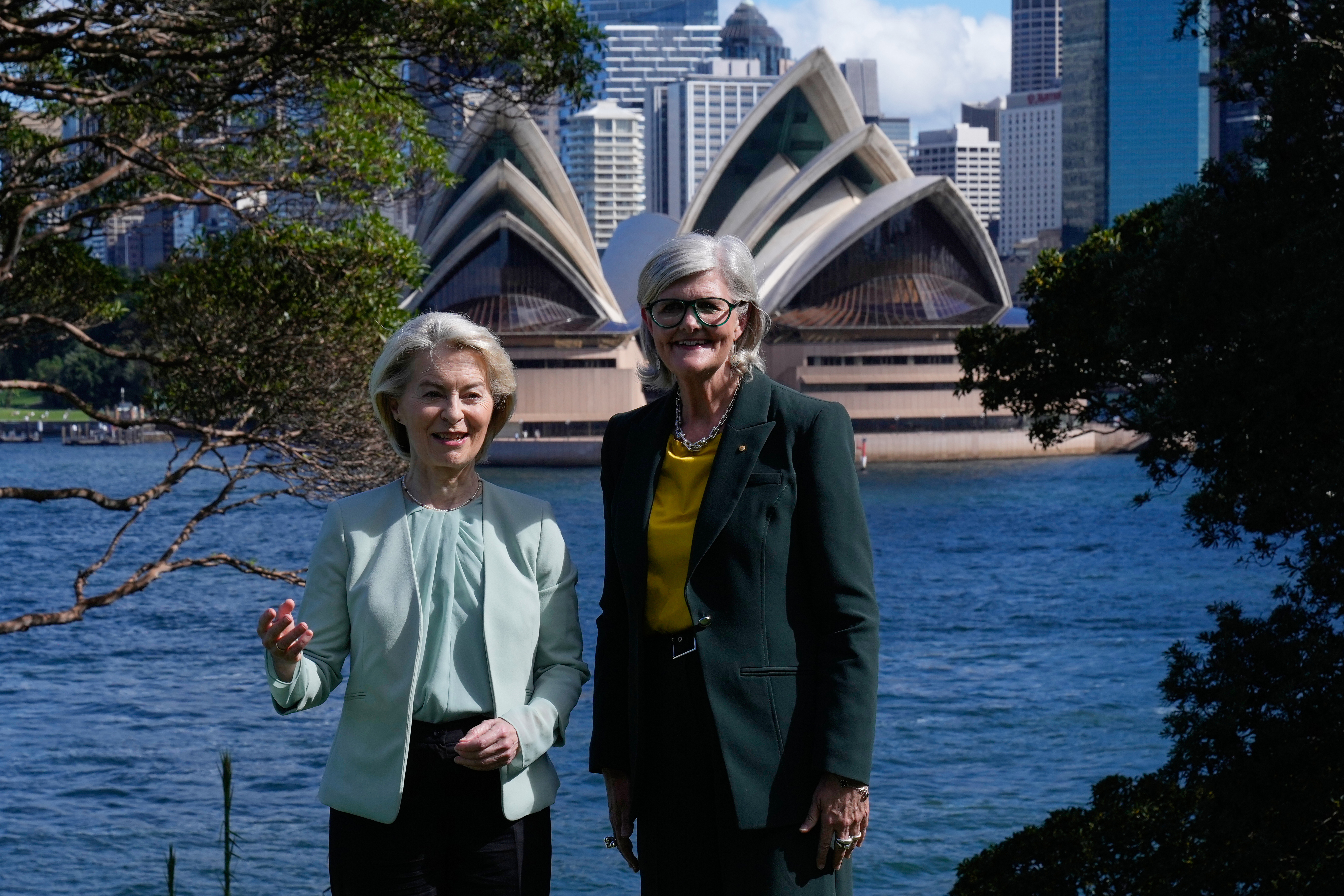 President of the European Commission Ursula von der Leyen, left, and Governor-General of Australia Sam Mostyn at Admiralty House in Sydney, March 23, 2026.