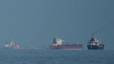 Oil tankers and cargo ships line up in the Strait of Hormuz as seen from Khor Fakkan, United Arab Emirates, March 11, 2026.