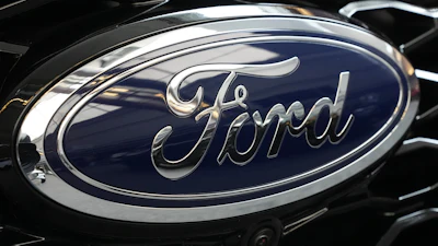 The Ford logo is seen on the grill of a Ford Explorer on display at the Pittsburgh International Auto Show, in Pittsburgh, on Feb. 15, 2024.