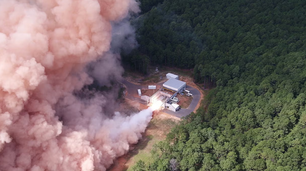 An advanced large solid rocket motor hot fire test conducted at L3Harris&rsquo; Camden, Arkansas, site.