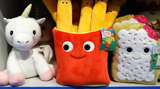 Plush toys are displayed at a Camp store in New York. Camp, Nov. 21, 2019.