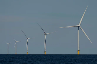 Wind turbines operate at Vineyard Wind 1 offshore wind farm off the coast of Massachusetts, July 19, 2025.