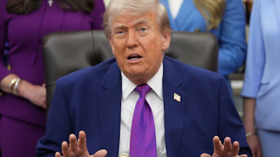 President Donald Trump speaks to reporters at an event about maternal healthcare, Monday, May 11, 2026, in the Oval Office of the White House, in Washington.