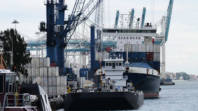 A ship is docked, Jan. 15, 2026, at PortMiami in Miami.