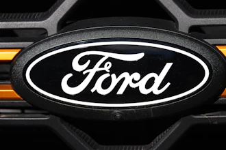 The company logo is shown on the grille of an unsold 2026 F-series pickup truck on the lot of a Ford dealership Sunday, Nov. 2, 2025, in Littleton, Colo.