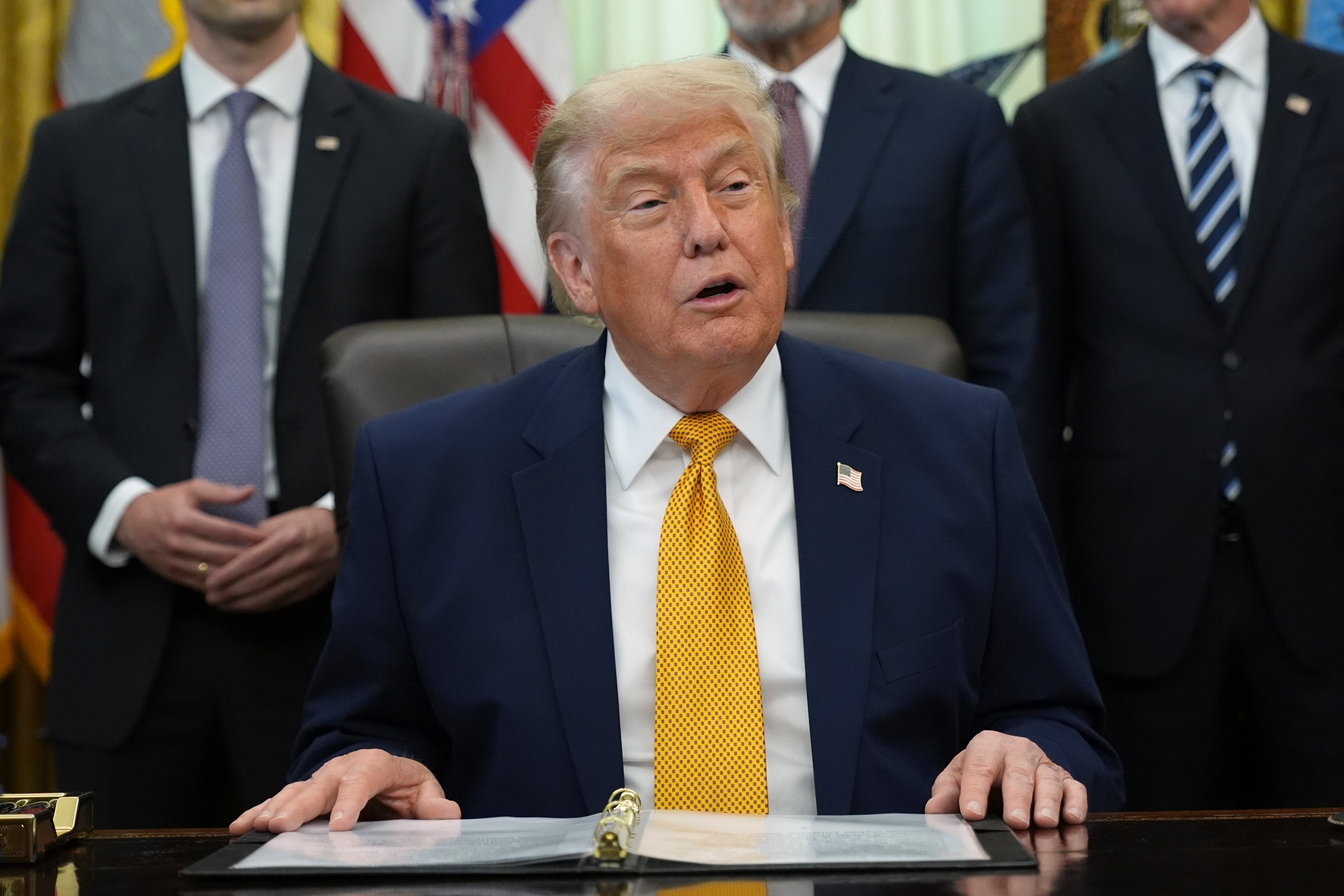 President Donald Trump speaks in the Oval Office of the White House during an executive order signing about quantum computing, Monday, June 22, 2026, in Washington.