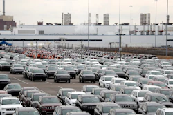 Jeep vehicles outside the Jefferson North Assembly Plant, Detroit, Feb. 26, 2019.