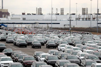Jeep vehicles outside the Jefferson North Assembly Plant, Detroit, Feb. 26, 2019.