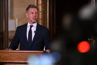 Hungarian Prime Minister Peter Magyar holds an extraordinary press briefing following a voting on the 17th amendment to the Fundamental Law in the parliament building in Budapest, Hungary, Monday, July 13, 2026.