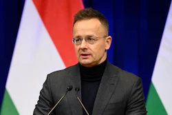 The then-Hungarian Minister of Foreign Affairs and Trade Peter Szijjarto holds a press conference following a cabinet meeting in Budapest, Hungary, Wednesday, Feb. 18, 2026.