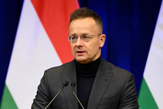 The then-Hungarian Minister of Foreign Affairs and Trade Peter Szijjarto holds a press conference following a cabinet meeting in Budapest, Hungary, Wednesday, Feb. 18, 2026.