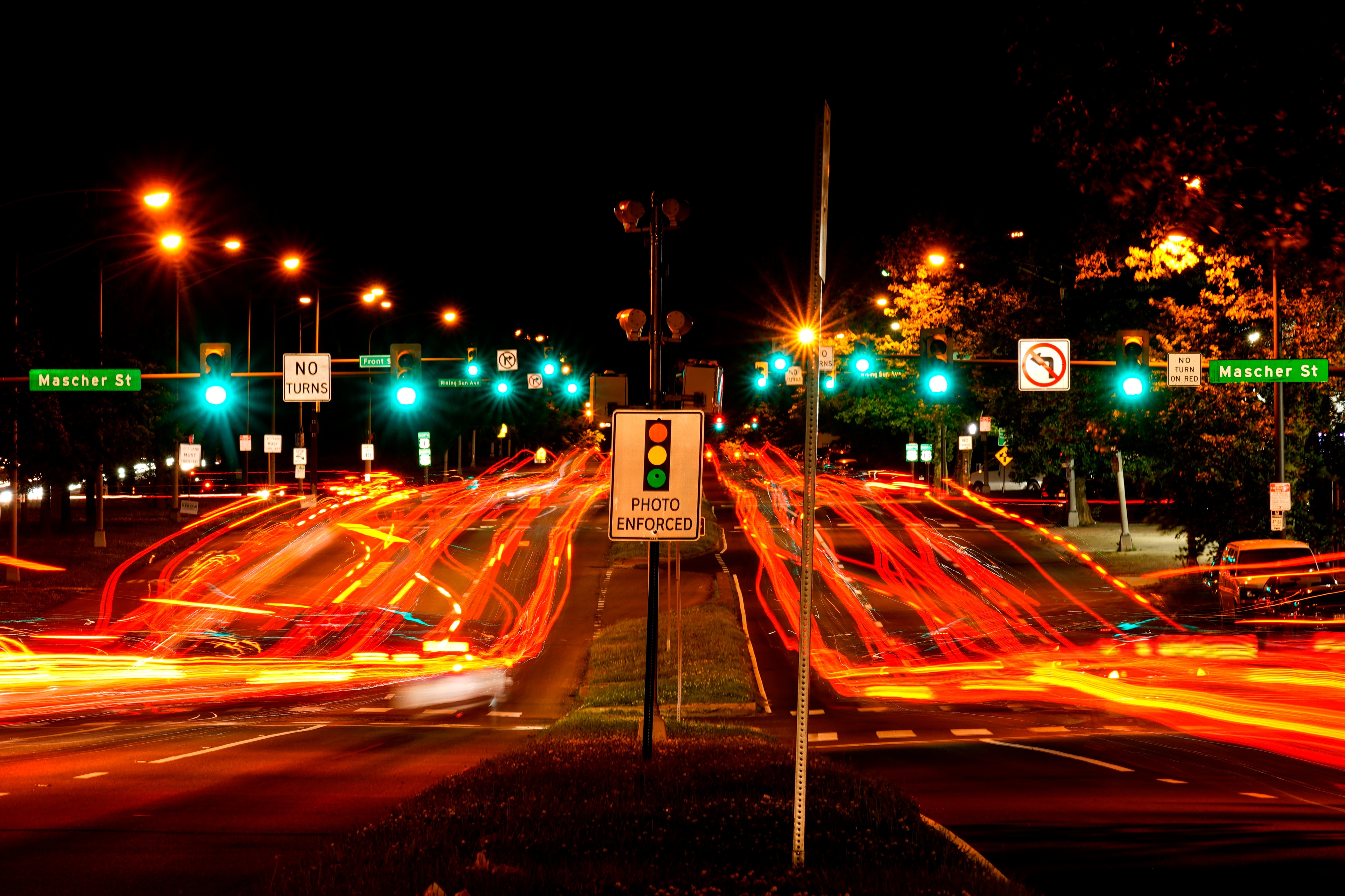 This long exposure photo shows traffic driving on Roosevelt Boulevard in Philadelphia, May 25, 2022.