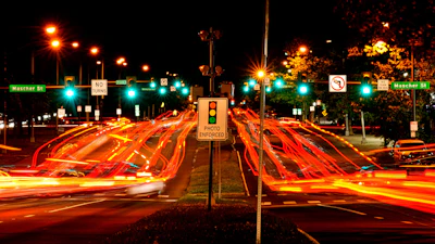 This long exposure photo shows traffic driving on Roosevelt Boulevard in Philadelphia, May 25, 2022.