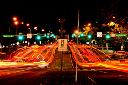 This long exposure photo shows traffic driving on Roosevelt Boulevard in Philadelphia, May 25, 2022.