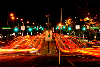 This long exposure photo shows traffic driving on Roosevelt Boulevard in Philadelphia, May 25, 2022.