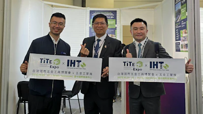 Executive Director of THTMA & GM of Organizer Precision Tools Co., Ltd., David Hsieh (center), GM of Lanza International, Andrew Liu (right), and Factory Director of Re-Dai Precision Tools Co., Ltd.'s Dapumei Smart Factory, Oscar Yu (left), gathered at the 'Taiwan Flagship Showcase' during the EISENWARENMESSE in Cologne this March. Together, they promoted Taiwan’s hardware and tool industry strength to global buyers, driving significant momentum for the upcoming October expo in Taichung.