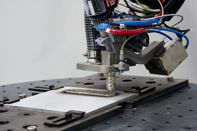 A DED-WAAM (Directed Energy Deposition-Wire Arc Additive Manufacturing) system fabricates a metal component by depositing material layer by layer.