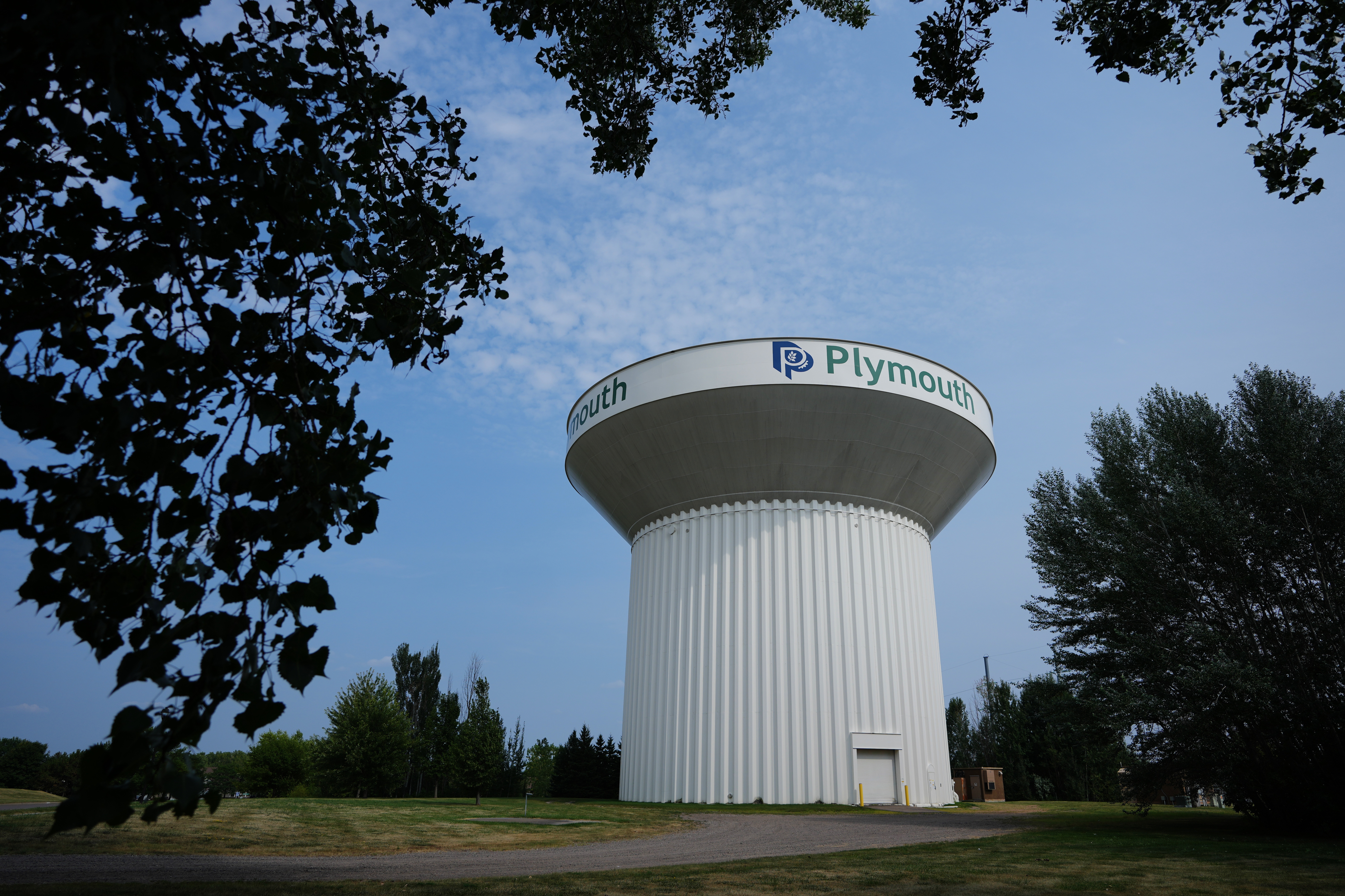 A water tower is seen Thursday, July 30, 2026, in Plymouth, Minn. A cyberattack targeted the operating technology at over 30 water systems in Minnesota, including Plymouth's, earlier this week, state officials said.