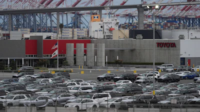 New Toyota vehicles at the Toyota Logistics Service, Long Beach, Calif., March 26, 2025.