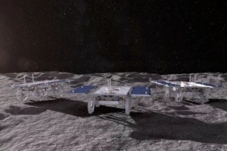An illustration shows how the NASA CADRE rover team will explore the lunar surface.