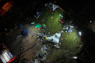 A view of the debris of a Voepass airplane that crashed the previous day, in Vinhedo, Sao Paulo state, Brazil, Aug. 10, 2024.