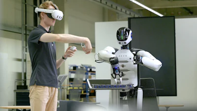 Hexagon Robotics' multipurpose humanoid AEON at Schaeffler's Humanoid Gym in Germany, where robots are trained, tested and validated before factory deployment.
