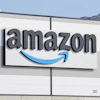 An Amazon company logo marks the facade of a building, March 18, 2022, in Schoenefeld near Berlin.