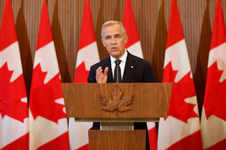 Prime Minister Mark Carney at a news conference on Parliament Hill in Ottawa, Aug. 22, 2026.
