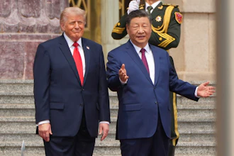 President Donald Trump at a welcome ceremony with China President Xi Jinping at the Great Hall of the People, Beijing, May 14, 2026.