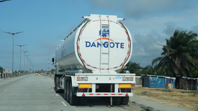 A Dangote fuel truck is parked near the Dangote Refinery in Lagos Nigeria, Wednesday, Sept. 16, 2026.