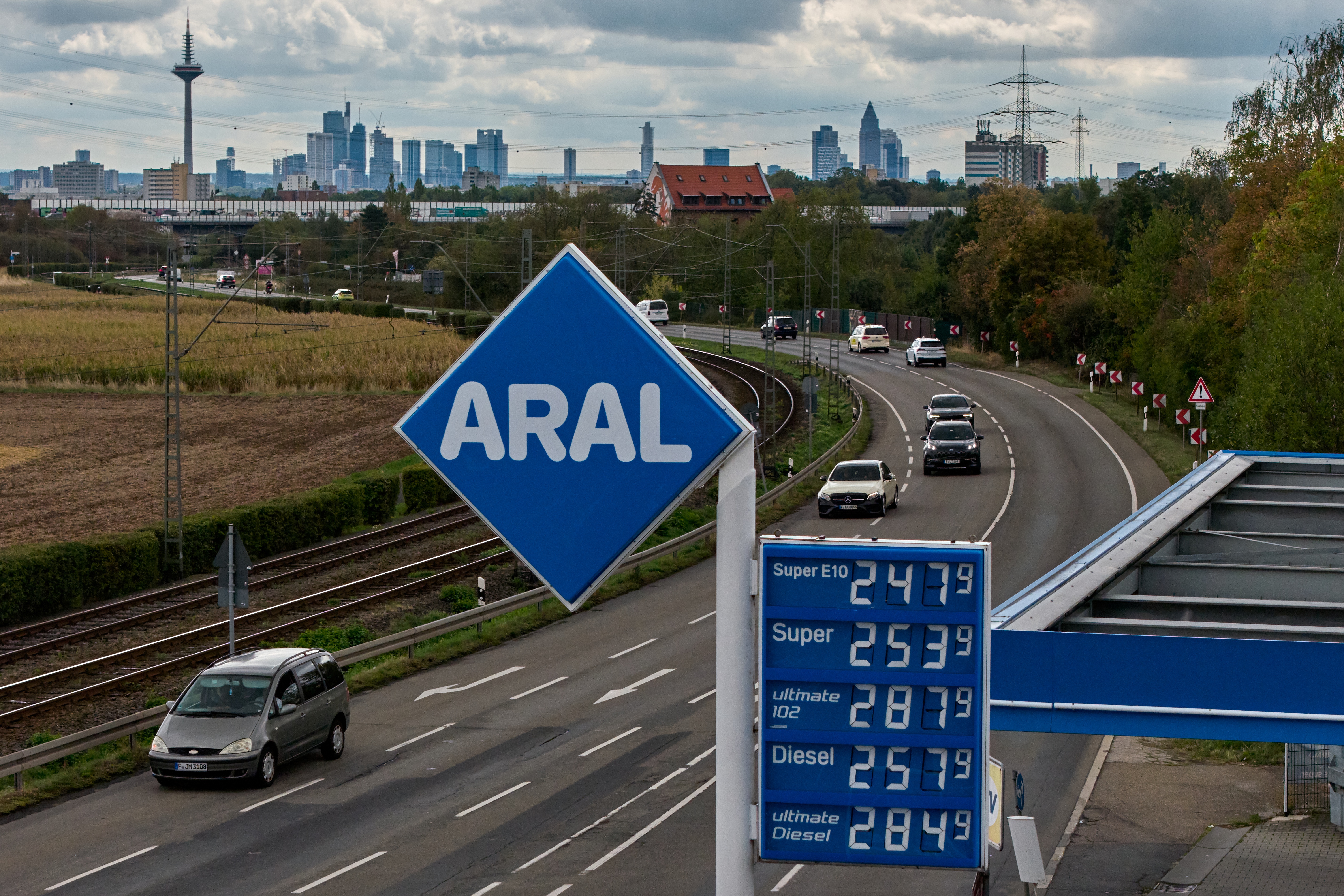 Gas prices are displayed at a gas station in Frankfurt, Germany, Monday, Sept. 14, 2026.